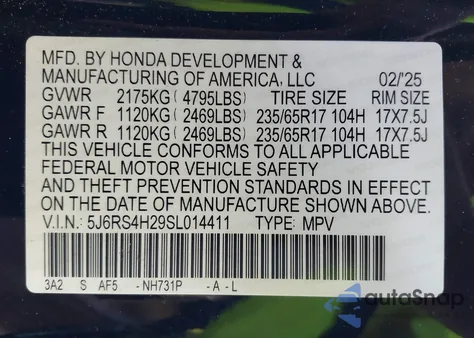2025 Honda Cr-V Lx Awd from USA, damaged, VIN 5J6RS4H29SL014411